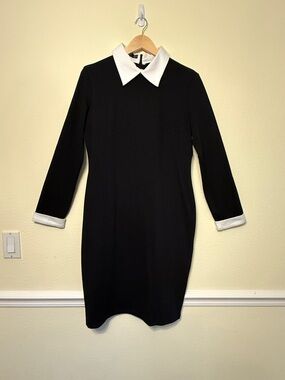 Classic Black Shift Dress with White Collar